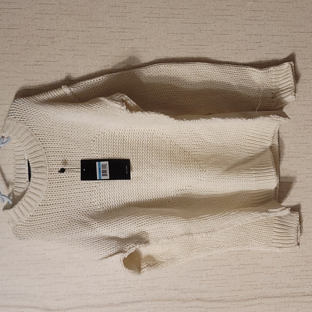 *FINAL* JONES NEW YORK KIDS: IVORY SPARKLE HEART SWEATER: NWT: SZ XL (16)